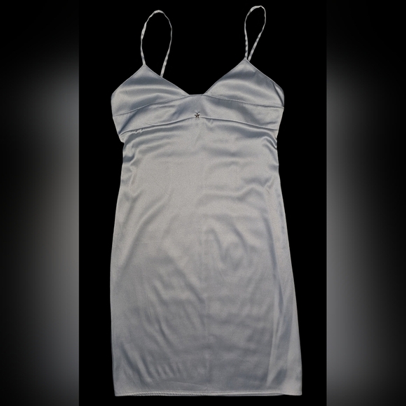 Tommy Hilfiger Y2K Slip Dress Silver Blue Satin Spaghetti Strap Sz S - Picture 7 of 16